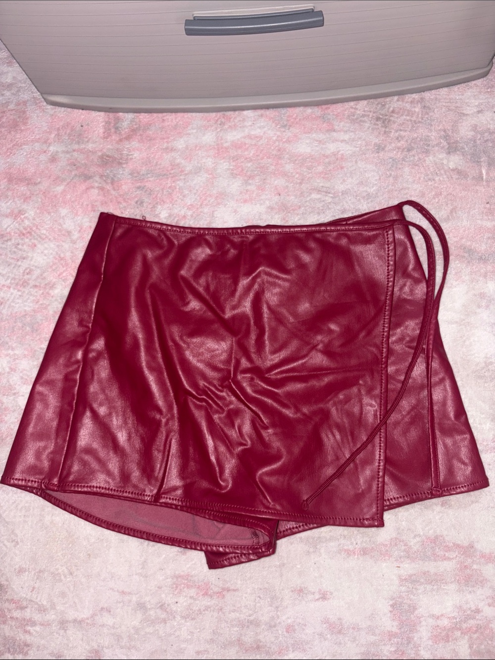 Faux Leather Burgundy Wrap Skort - Women
